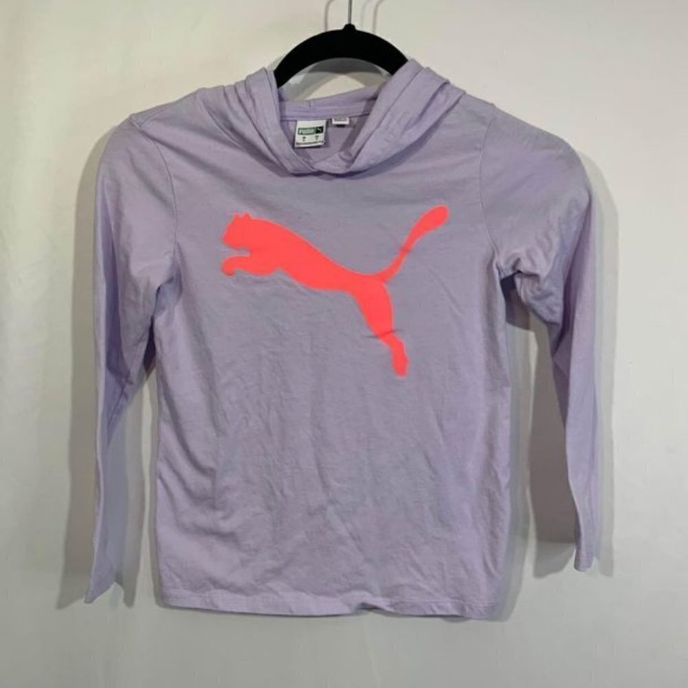 PUMA Pastel Purple Long Sleeve Hooded T-shirt. Girls Size 8. New Condition.